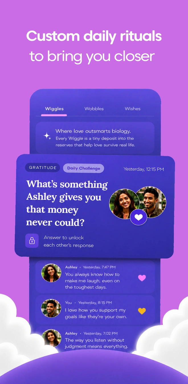 Swooni phone graphic showing custom daily habits that help couples feel closer